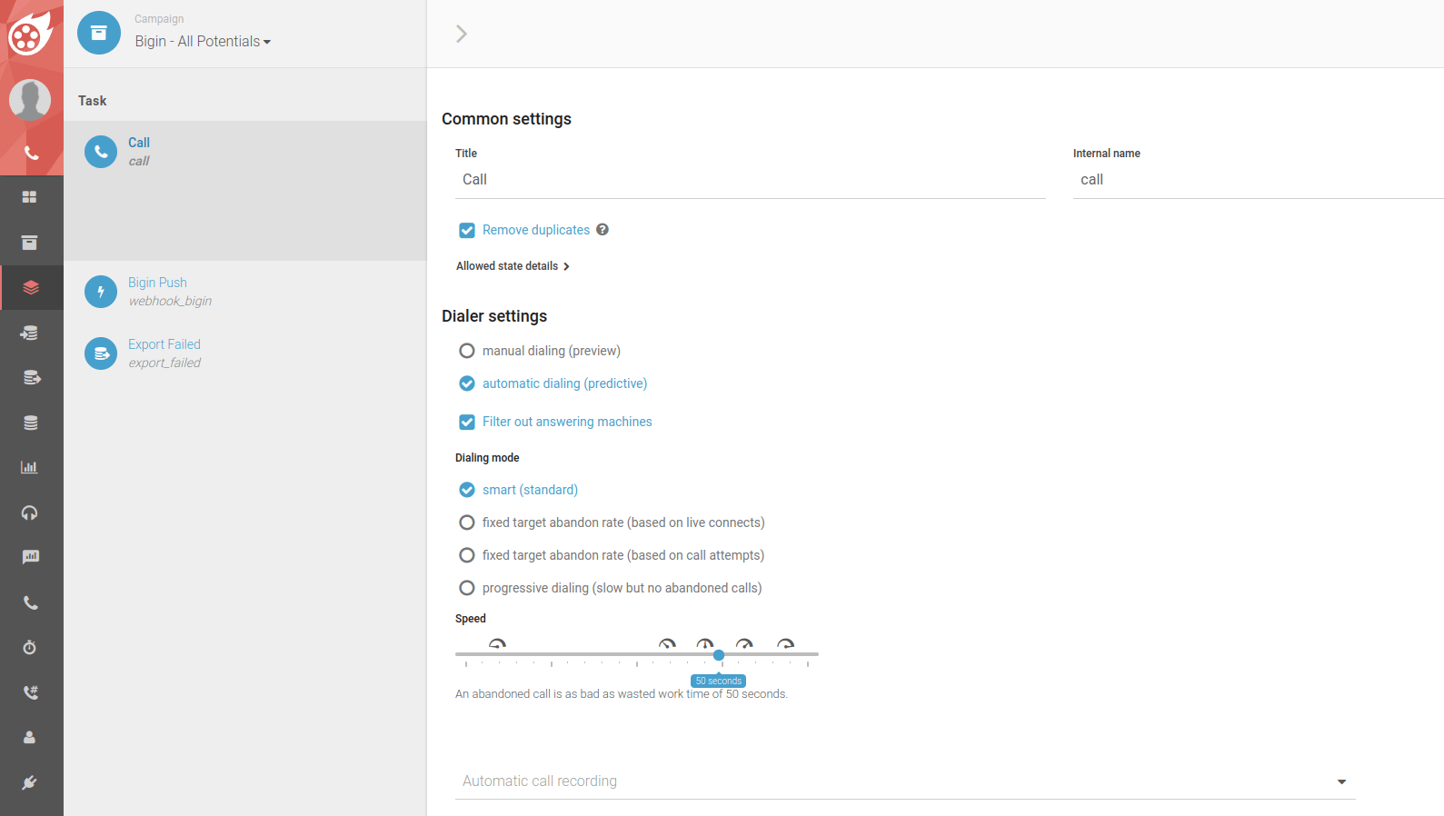 Configuraciones de Llamada