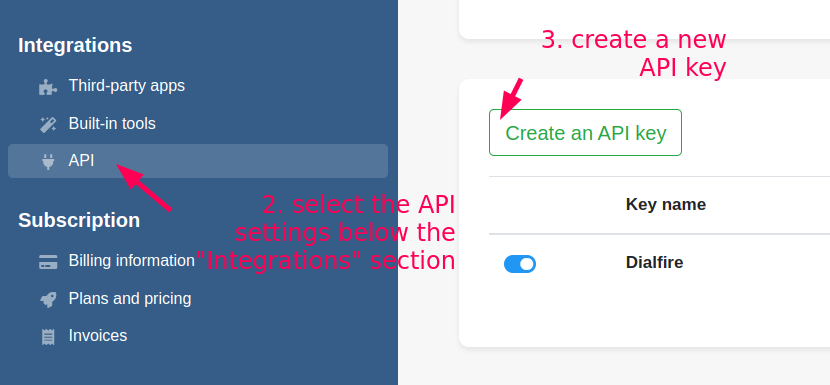 Génération de la clé API noCRM