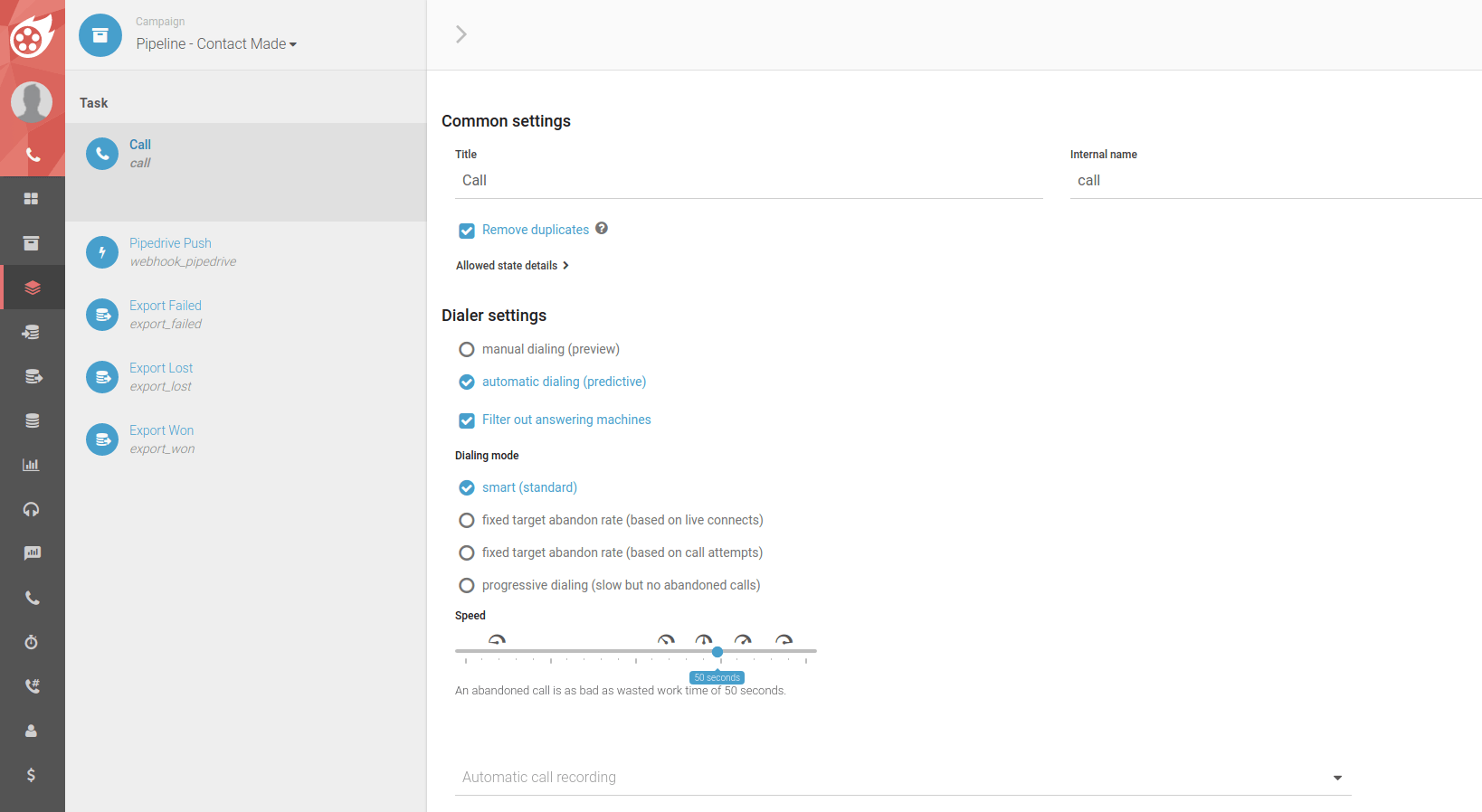 Configuración de llamadas