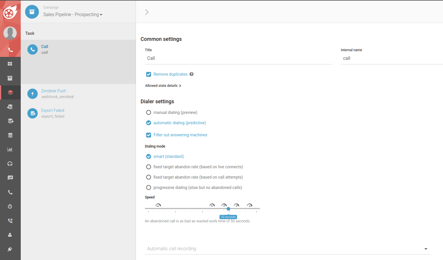 Configurações de chamada