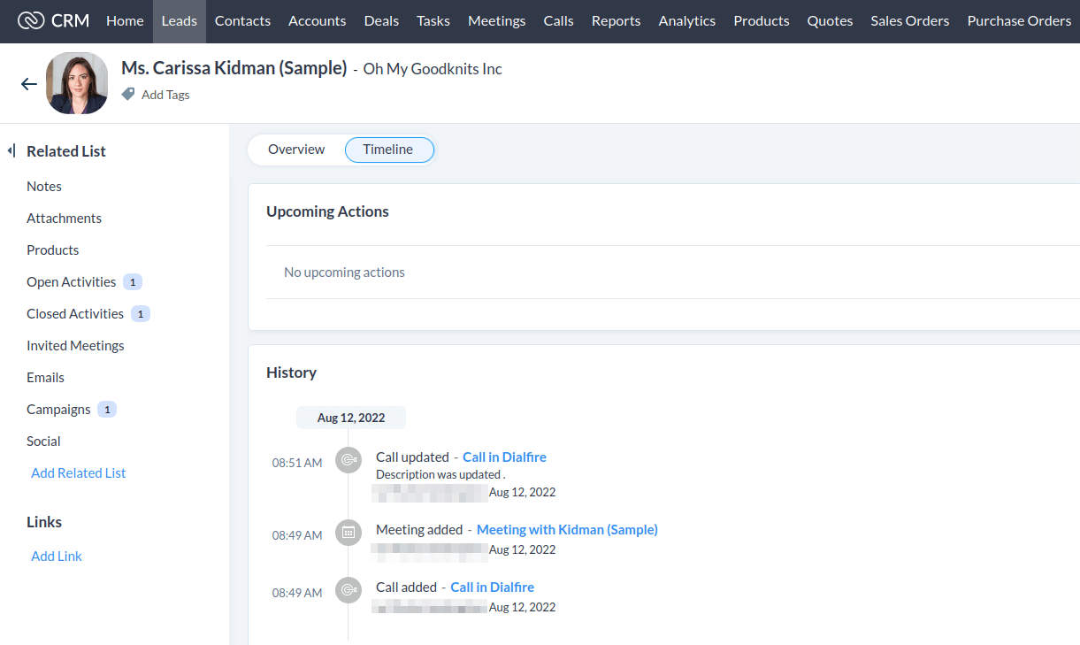 Call Outcome in Zoho CRM